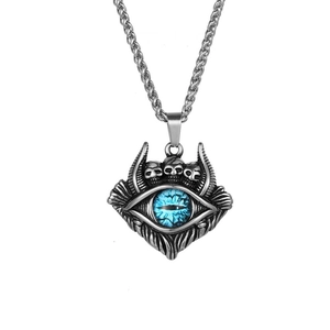 Pendentif Tête de Mort en Acier Inoxydable Gothic Punk Argent Antique Œil du Diable Bleu Collier Homme Bijoux Biker Rock Sans Chaîne Ou Avec Chaîne
