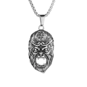 Vintage Stainless Steel Monkey King Mask Pendant Necklace For Men Punk Sun Wukong Character Hip Hop Jewelry Accessory Gift