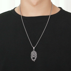 Retro titanium steel Monkey King mask pendant necklace for men with a vintage silver finish