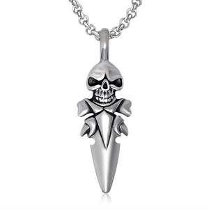 Collier Pendentif Crâne et Lance Punk Gothique pour Hommes en Acier Inoxydable Vintage Bijoux de Motard Cadeau
