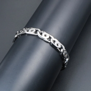 Bracciale punk da uomo in acciaio inossidabile con maglie geometriche intrecciate argento