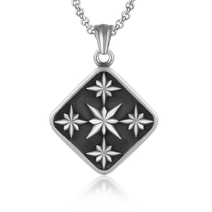 Retro Stainless Steel Square Plate Eight Pointed Star Pendant Necklace For Men Vintage Polished Compass Star Jewelry Gift