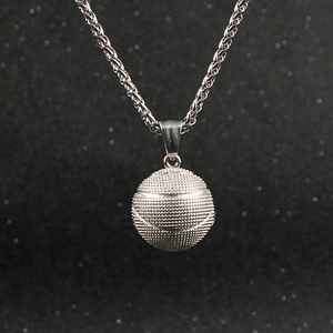 Pendentif basketball argenté en acier inoxydable avec chaîne blé robuste pour hommes