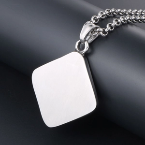 Brushed titanium steel square star pendant necklace with minimalist polished finish