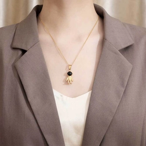 Chic gold titanium steel astronaut pendant necklace with black polished helmet detail