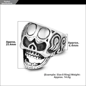 Détails des dimensions de la bague crâne punk rétro avec hauteur 25,4mm et largeur 6,4mm