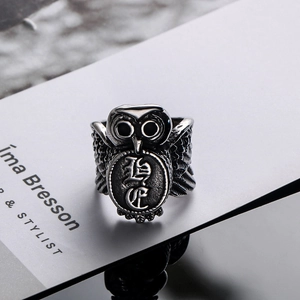 Vintage Punk Owl Ring For Men Titanium Steel Retro Animal Signet Ring Heavy Metal Rock Gothic Biker Jewelry Band Ring Gift