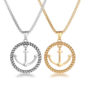 Pendentif Ancre Nautique en Acier Titane Hip Hop pour Hommes Femmes Vintage Anneau Torsadé Bijoux Pendentif Seul