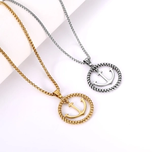 Colliers hip hop avec pendentif ancre nautique en acier inoxydable doré et argenté