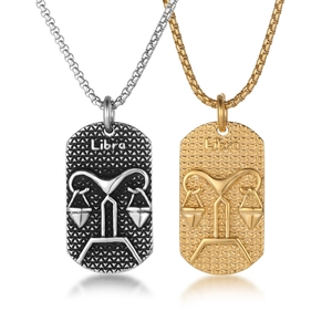 Stainless Steel Libra Zodiac Sign Pendant Necklace For Men Vintage Gold Silver Color Hip Hop Style Individual Jewelry Gift