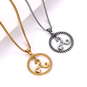 Vintage Stainless Steel Triskelion Pendant For Men Women Celtic Triskele Symbol Round Rope Circle Charm Jewelry No Chain