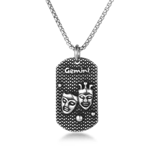 Gemini Sternzeichen Halskette mit Vintage-Anhänger aus mattem Edelstahl für Herren