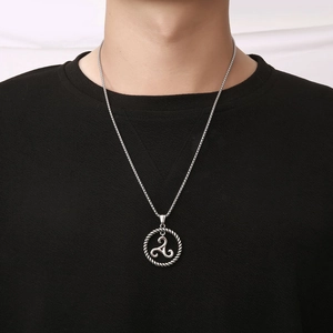 Retro titanium steel necklace with triskele pendant on box chain for men and women