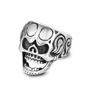 Bague Crâne Gothique Vintage Acier Inoxydable Hommes Punk Biker Hip Hop Anneau Statement Motif à Volutes Bijoux