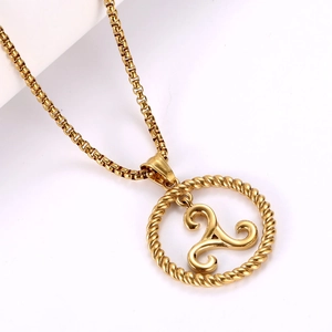 Polished gold Triskelion pendant necklace with twisted rope edge on a box chain