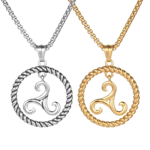 Polished titanium steel triskele pendant necklaces in gold and silver with box chains