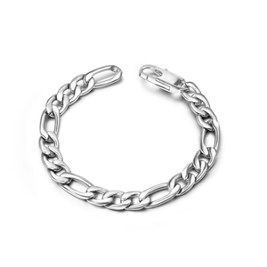 Men's Polished 316L Stainless Steel Figaro Chain Bracelet Classic Rock Hip Hop Style Silver Metallic Hand Jewelry Accessory