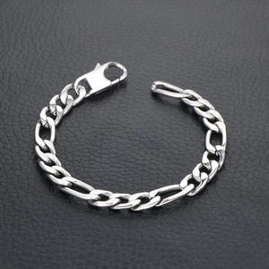 Men's silver-toned stainless steel Figaro chain bracelet with a secure lobster clasp closure
