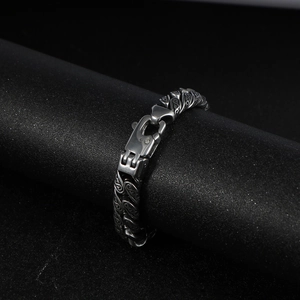 Men's punk snake-skin engraved stainless steel bracelet with bold industrial locking clasp