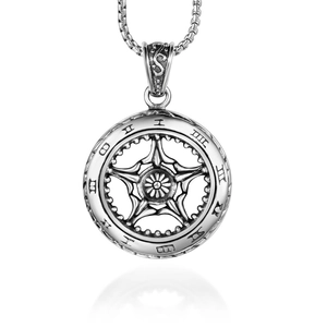 Pendentif Roue Vintage en Acier Inoxydable pour Homme Punk Hip Hop Étoile Chiffres Romains Bijoux Argent Antique