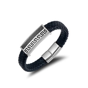 Bracelet Tressé en Acier Inoxydable Vintage pour Hommes Motif de Méandre Style Hip Hop Punk Bijoux de Mode Jonc