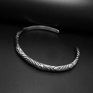 Vintage gothic totem silver open cuff bracelet with embossed cross patterns for men and women