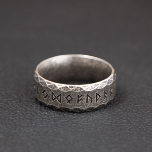 Retro titanium steel Viking runes ring with hammered texture and vintage finish for men