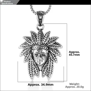 Detailed size view of the vintage Native American chief pendant with tribal engravings