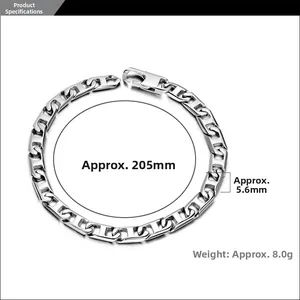 Vue détaillée du bracelet gourmette en argent avec longueur 205mm et largeur 5.6mm