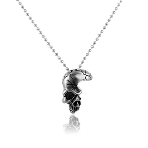 Collier Pendentif Crâne Punk pour Hommes Femmes en Acier Inoxydable Gothique Rétro Démon Motif de Fissure Bijoux Argent