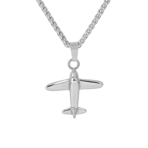 Stainless Steel Airplane Pendant Necklace For Men P51 Mustang Fighter Jet Shape Polished Minimalist Industrial Metal Jewelry Accessory