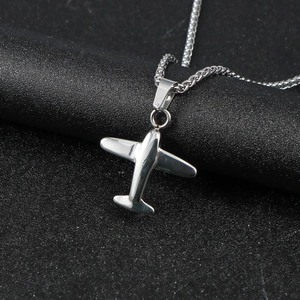 Polished silver stainless steel P51 Mustang fighter plane pendant necklace for men
