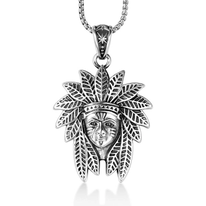 Vintage Indian Chief Portrait Pendant Necklace For Men Stainless Steel Tribal Ethnic Punk Style Jewelry Retro Silver Necklace
