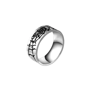 Bague Toile d'Araignée en Acier Inoxydable Gothique pour Hommes Hip Hop Punk Bague Anneau Métal Argent Poli Bijoux Mode