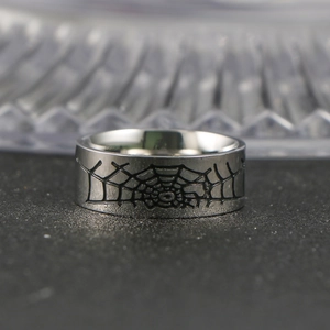 Bague pour homme en acier inoxydable avec motif de toile d'araignée gravé style punk