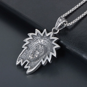 Vintage Indian tribal portrait pendant necklace in silver stainless steel with box chain