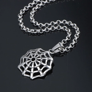 Gothic style silver spider web pendant necklace made of durable stainless steel for unisex