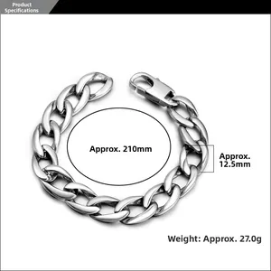 Bracelet gourmette argenté avec détails de longueur 210mm et de largeur 12,5mm