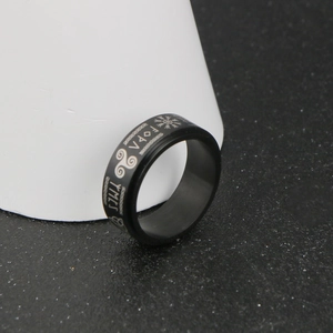Nordic Viking black spinner ring with matte finish and engraved runic symbols