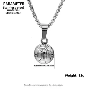 Détail du collier pendentif basket en acier inoxydable avec taille 14,5mm et poids de 13g