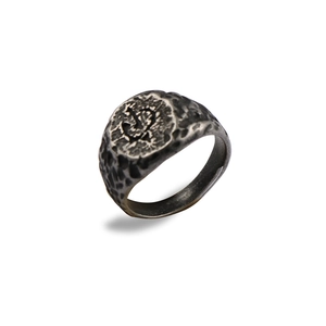 Vintage men's stainless steel ring with irregular hammered texture and anchor emblem