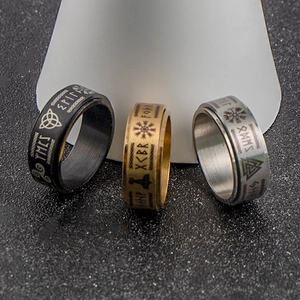 Nordic Viking rune spinner rings for men in black gold and silver stainless steel