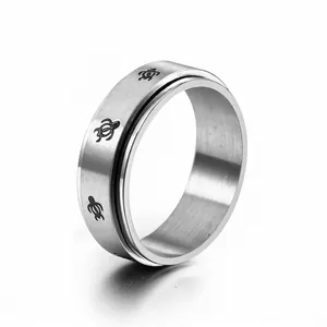 Stainless Steel Sea Turtle Spinner Ring For Men Women Polished Rotatable Animal Band Stress Relief Fashion Finger Jewelry
