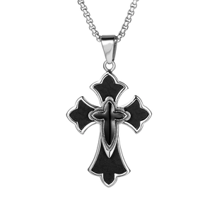 Collier Pendentif Croix Gothique Vintage Hommes Acier Titane Inoxydable Double Couche Noir Bijoux Punk Cadeau
