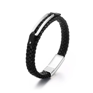Luxury Men Woven Leather Bracelet With Stainless Steel Magnetic Clasp Minimalist Braided Biker Style Wristband Jewelry