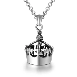 Collier Pendentif Couronne Croix en Acier Inoxydable Vintage Unisexe Style Palais Royal Punk Bijoux Couleur Argent