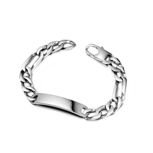 Polished titanium steel Figaro chain bracelet with engravable rectangular ID plate