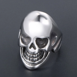 Vintage punk skull ring in silver stainless steel with realistic gothic detail design