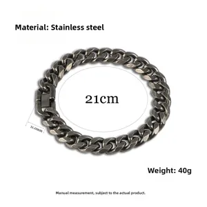 Polished stainless steel Cuban link bracelet detailed measurements 21cm long 11mm wide