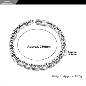 Flat rectangular link bracelet in polished steel with 210mm length and 5.4mm width